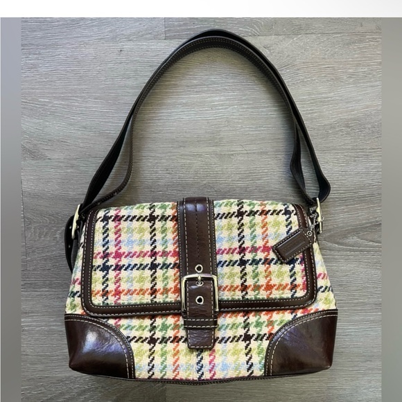 COACH Hampton y2k tweed and leather bag - Picture 1 of 10